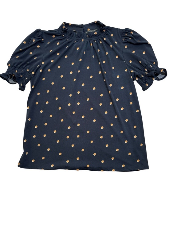 Adrianna Papell Tops - Adrianna Papell Top, Navy Blue Blouse Polka Dots, Small, Puff Sleeves, Smocked